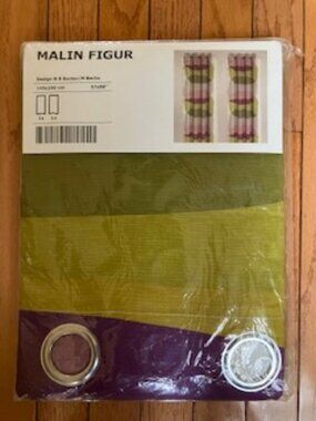 Set of 2 IKEA Malin Figur Geometric Green Purple Curtain Panels 57x98” Linen